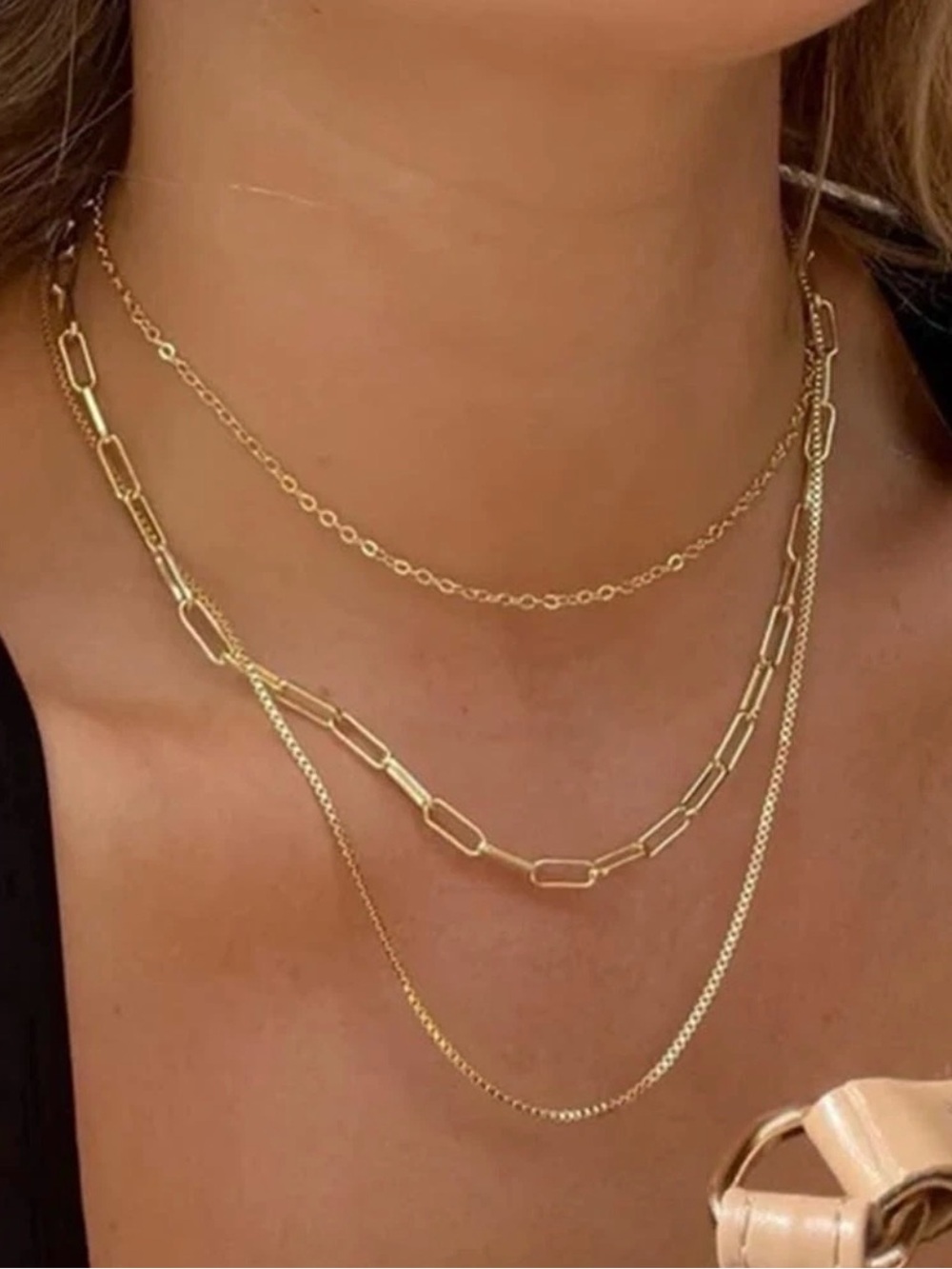 Commence NWT Gold Metal Layered Chain Necklace Stacked Fine Jewellery